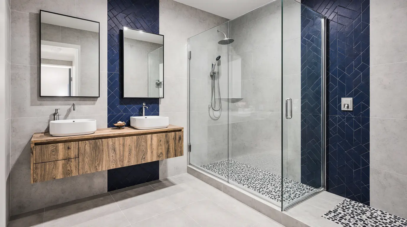 Designer mosaic and patterned tile selections for custom bathroom