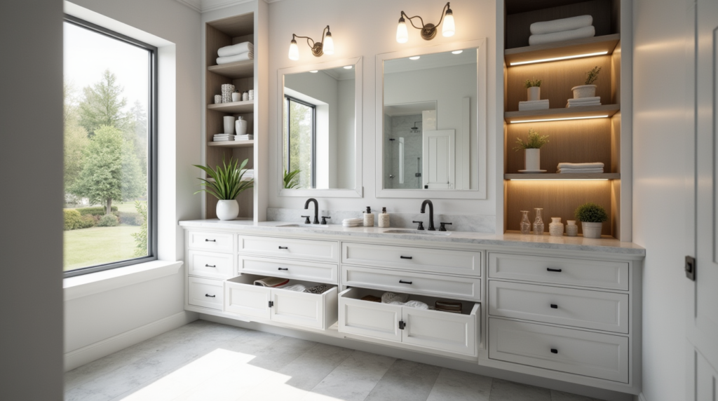 Modern planned bathroom cabinets with smart storage