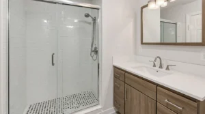 Affordable bathroom remodel near me with new vanity and modern finishes