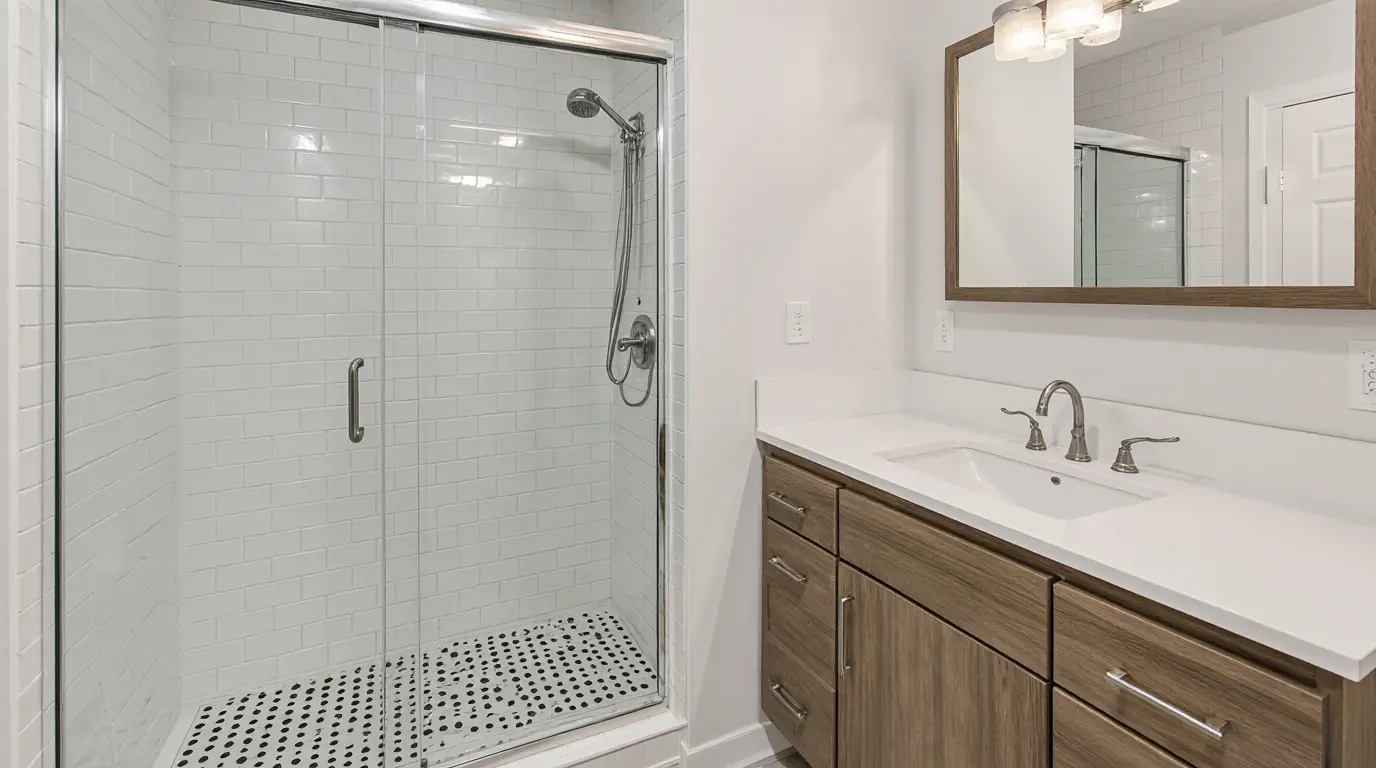 Affordable bathroom remodel near me with new vanity and modern finishes