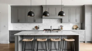 Kitchen remodeling in Newbury MA with custom cabinets and modern island