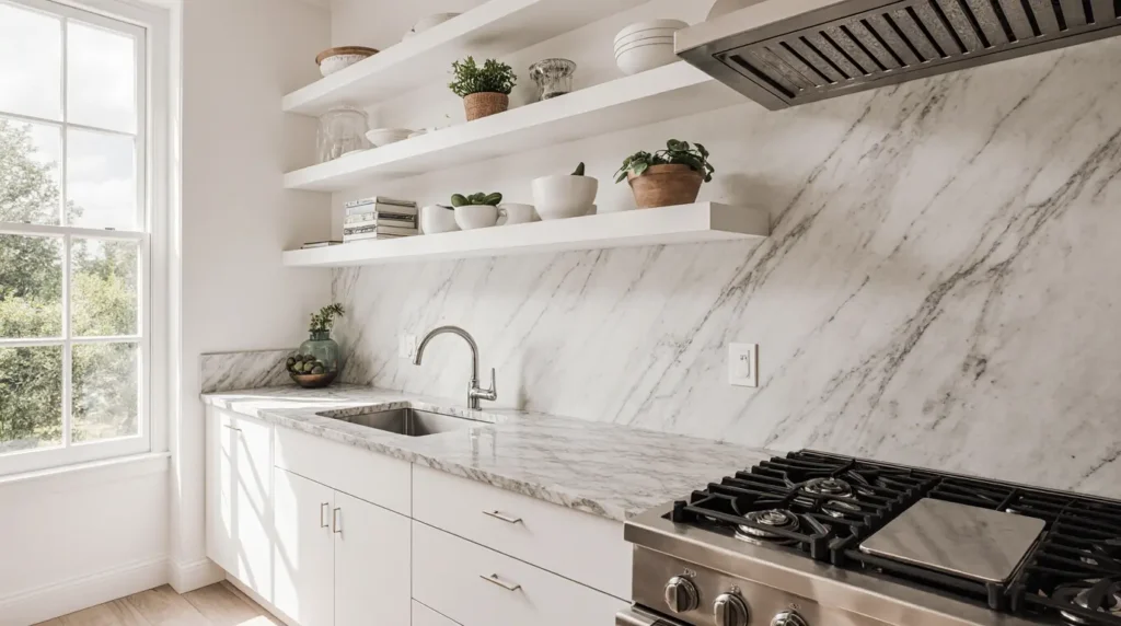 Affordable kitchen renovation near me with modern cabinetry and open shelving