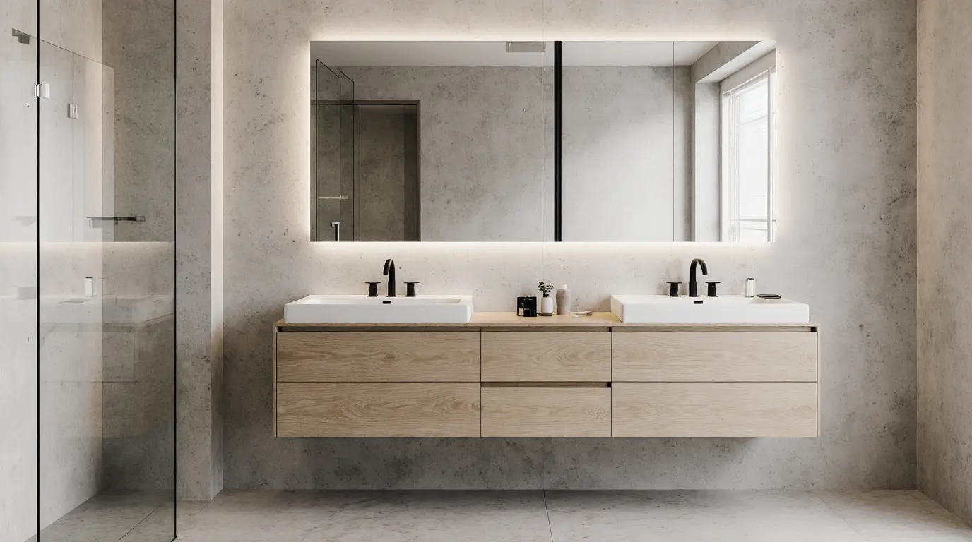 Affordable bathroom remodel near me with custom cabinetry and modern fixtures.