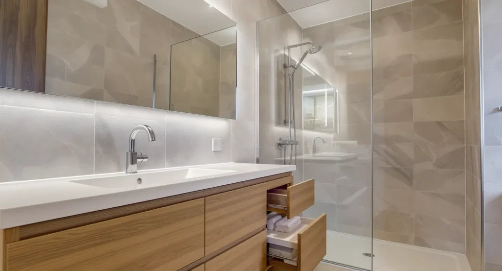 Affordable bathroom renovation cost with modern features and design in Massachusetts.