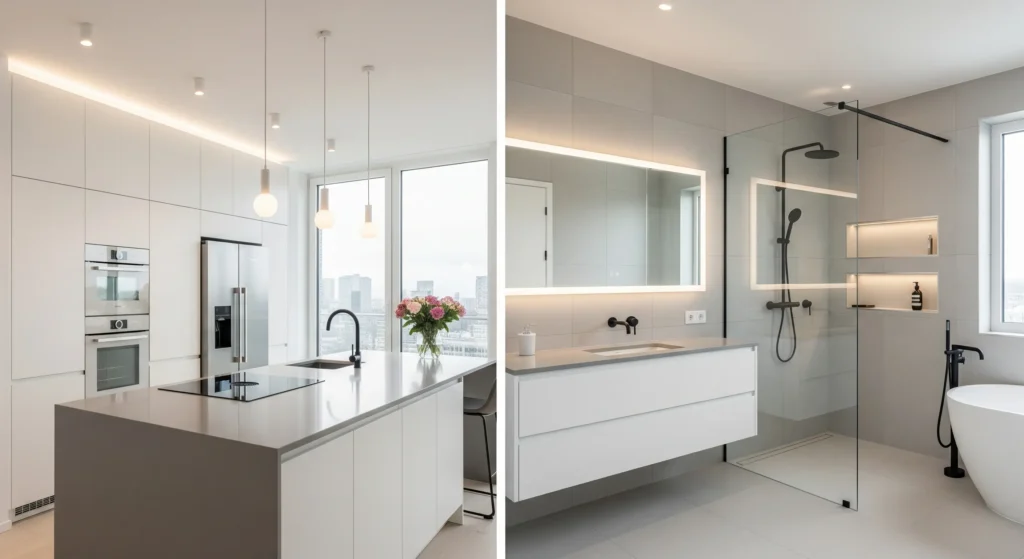 Kitchen and bathroom renovation tips with modern materials and design ideas for a stylish remodel.