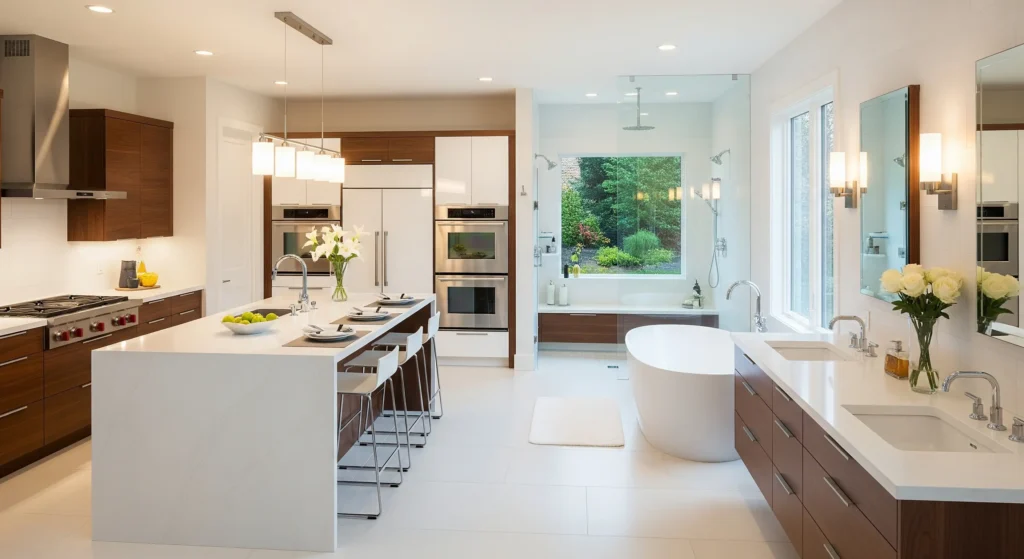 Kitchen and bathroom remodeling in Massachusetts with modern design and high-quality finishes.