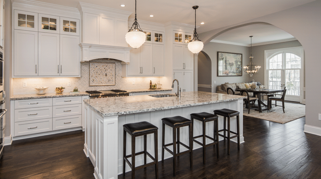 Kitchen remodeling near me with custom cabinets, sleek countertops, and modern appliances.