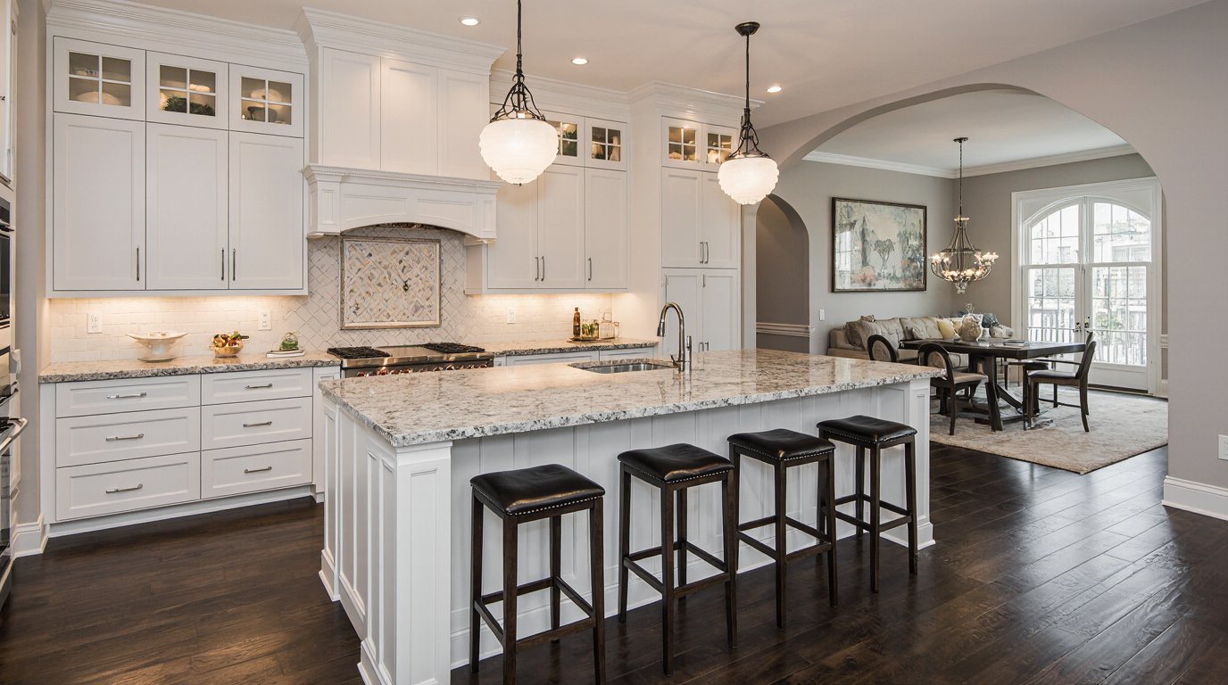 Kitchen remodeling near me with custom cabinets, sleek countertops, and modern appliances.
