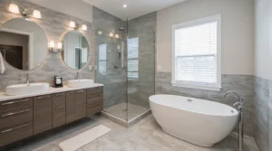 Expert bathroom remodeling near me with modern finishes and efficient design, enhancing both style and functionality.
